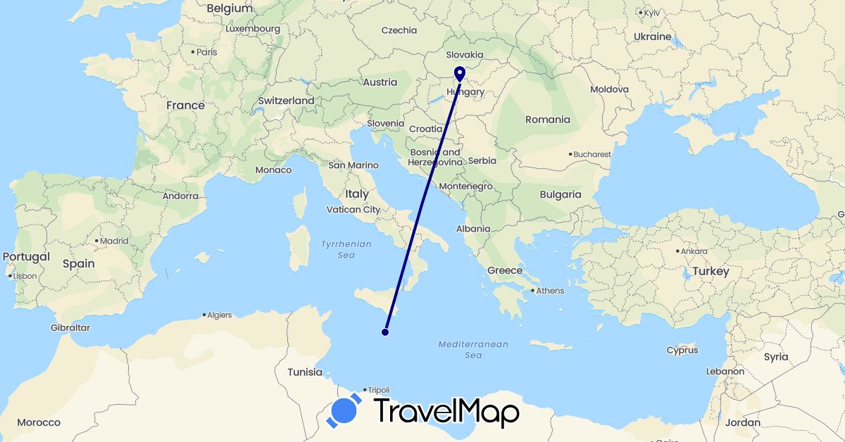 TravelMap itinerary: driving in Hungary, Malta (Europe)